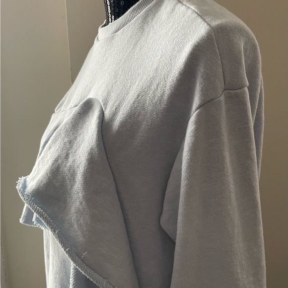 Zara Baby Blue Raw Cut Ruffled Sweatshirt - Picture 2 of 10